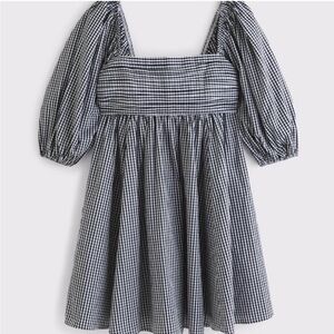 Abercrombie & Fitch Gingham Puff Sleeve Square Neck Mini Dress - Black & White